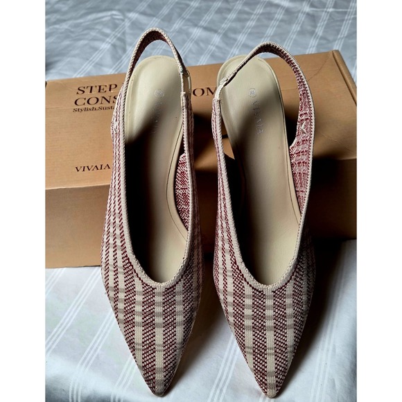 Vivaia Pointed Toe Slingback Knit Block Heel Pumps Striped Pattern Size 9 EUR 40 - Picture 10 of 14